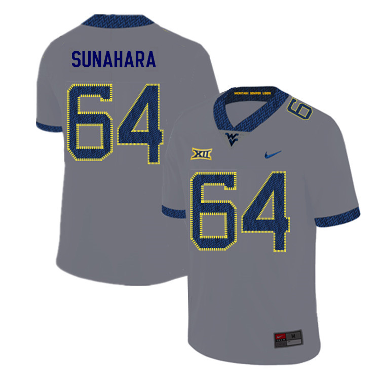 2019 Men #64 Rex Sunahara West Virginia Mountaineers College Football Jerseys Sale-Gray